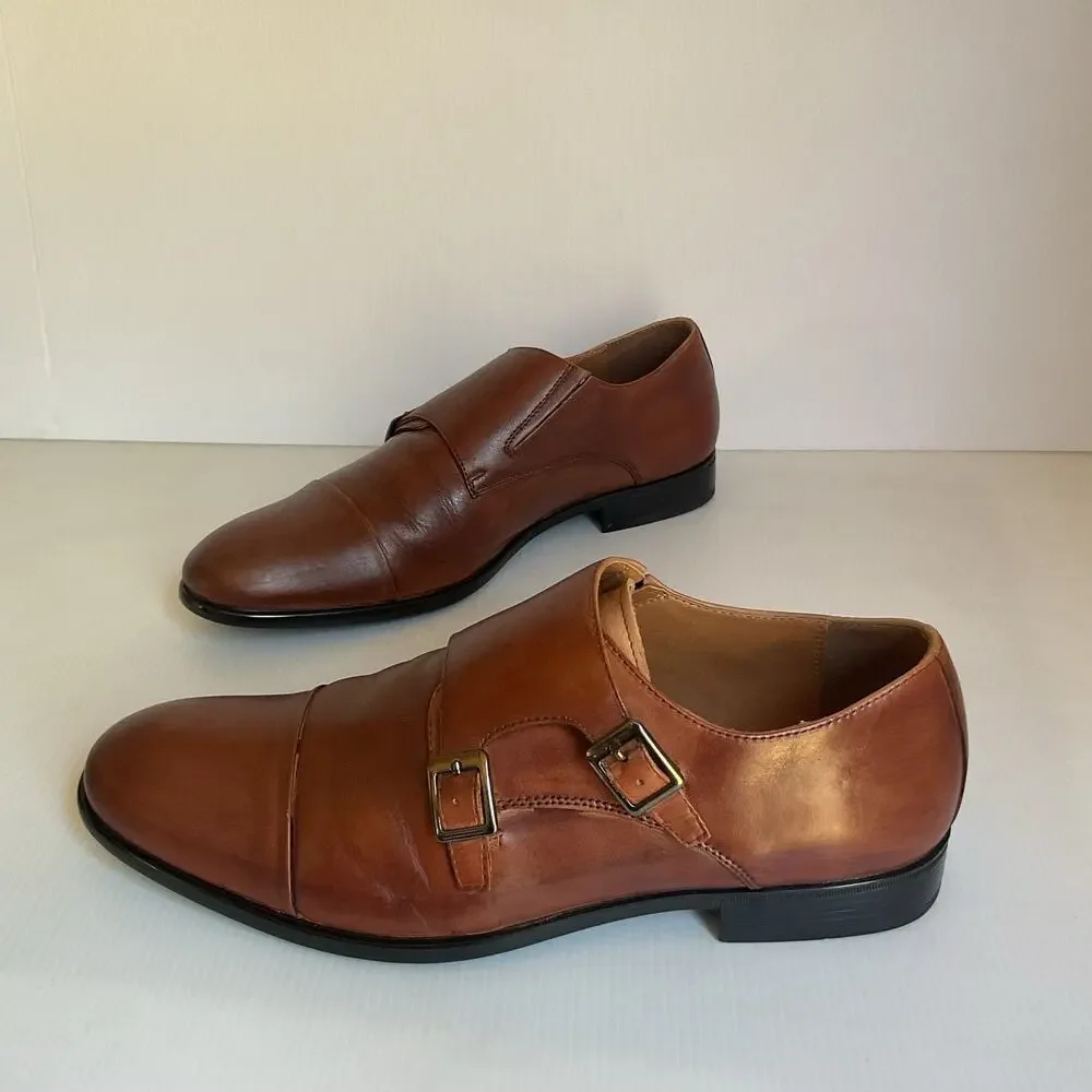 ALDO Men’s Brown Double Monk Strap Dress Shoes Sz 9.5 Leather Cap Toe Formal